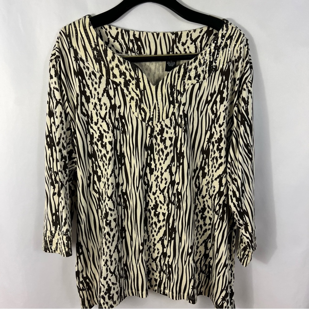 Bay Studio Shirt Womens Top Plus Size 3X Zebra Animal Print 3/4 Sleeve Casual